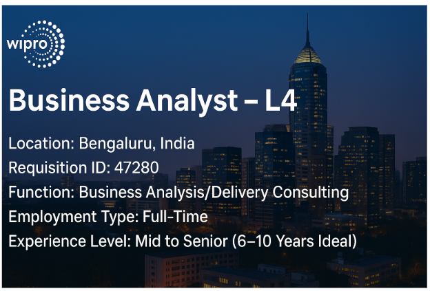Wipro Hiring 2025: Business Analyst – L4 Role in Bengaluru | Requisition ID 47280 | Apply Now