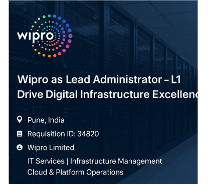 Lead Administrator – Infrastructure & Operations Expert Role at Wipro | Pune Jobs 2025