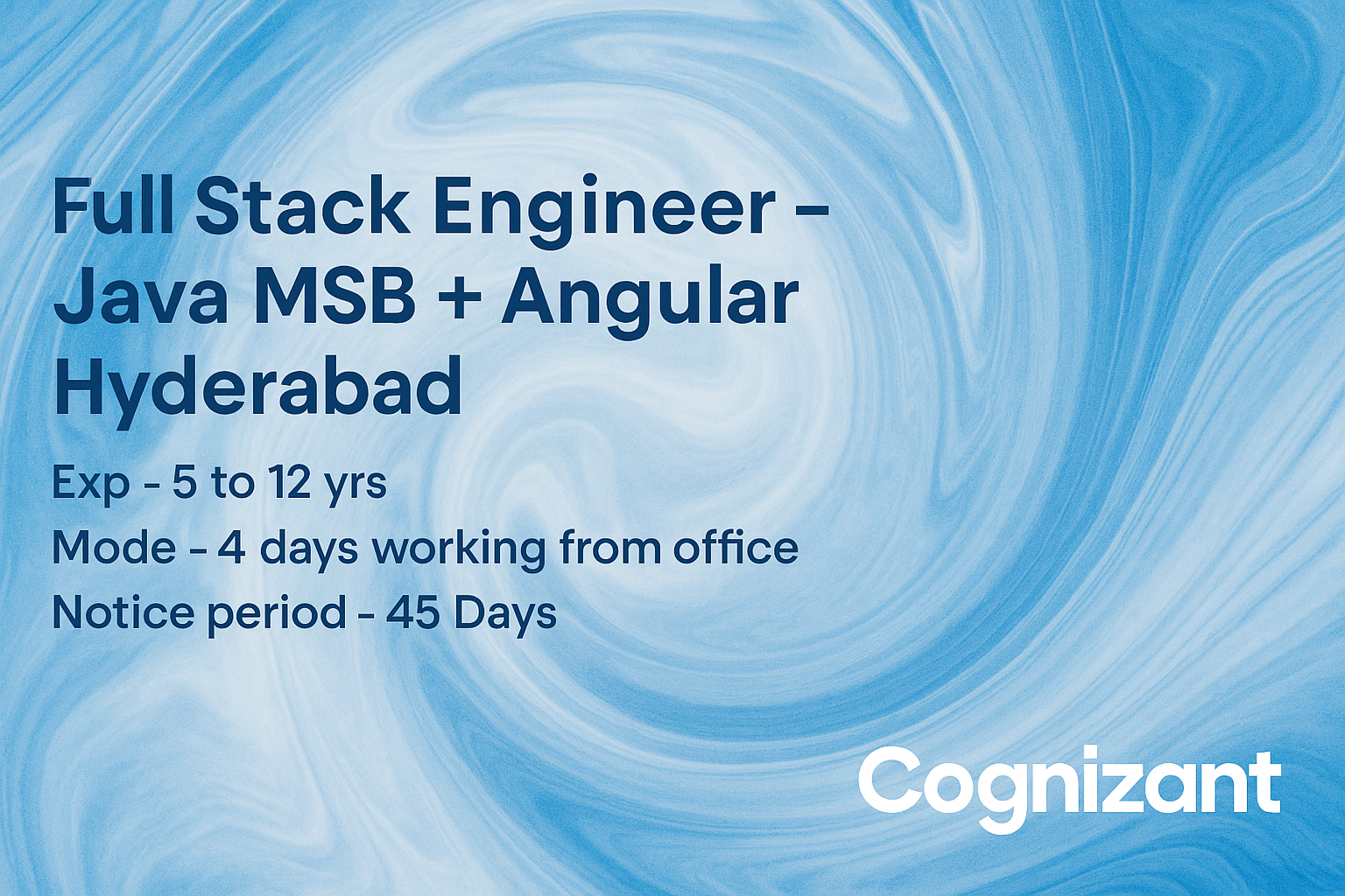 "Cognizant is Hiring Cloud-Ready Java MSB + Angular Developers in Hyderabad"