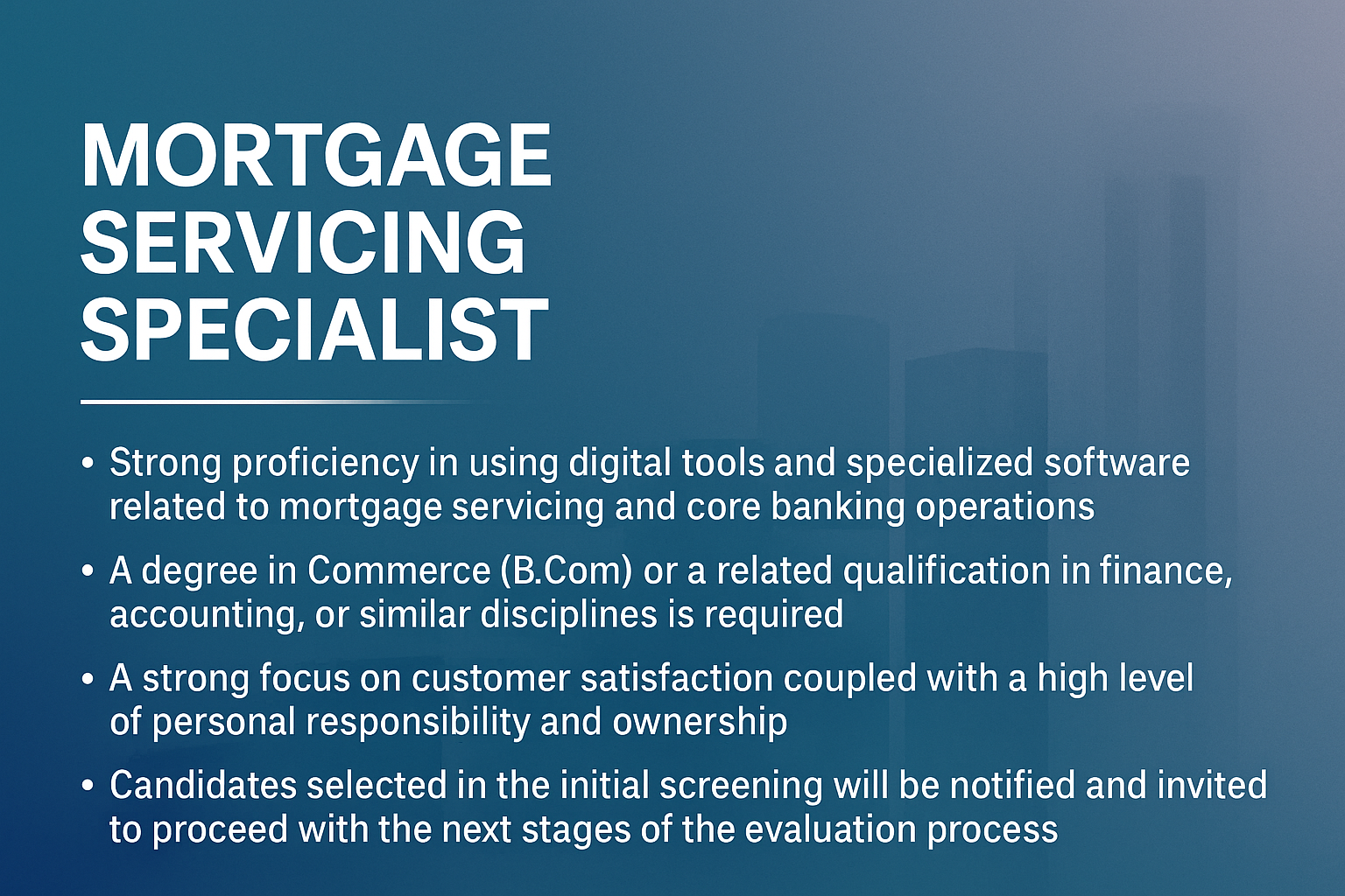 Advance Your Career as a Mortgage Servicing Specialist in Bangalore – Financial Services Hiring Now