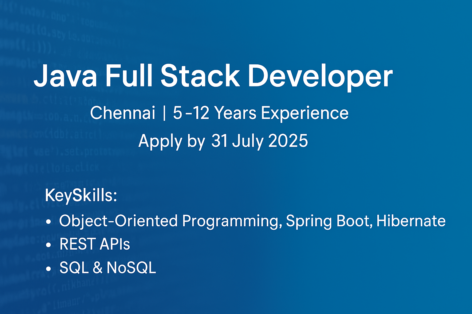 Java Full Stack Developer – Chennai | Hiring for 5–12 Years Experienced Professionals